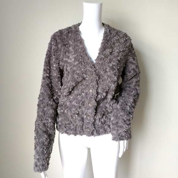 Trouve faux fur sweater gray teddy bear sz… - Picture 2 of 7